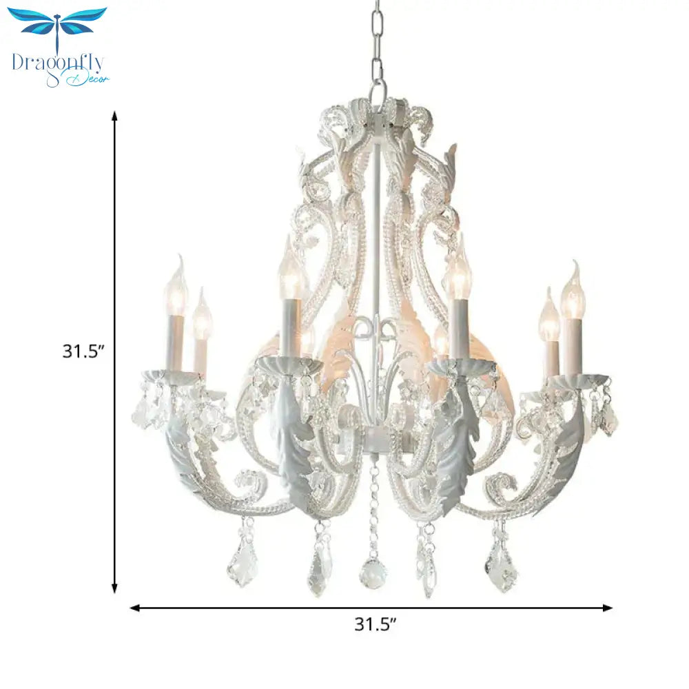 8 Lights Clear Crystal Chandelier Lighting Fixture Rustic Candle Bedroom Suspension Lamp