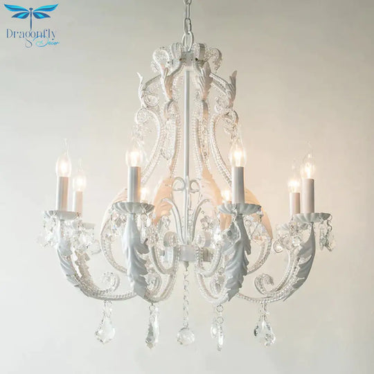 8 Lights Clear Crystal Chandelier Lighting Fixture Rustic Candle Bedroom Suspension Lamp