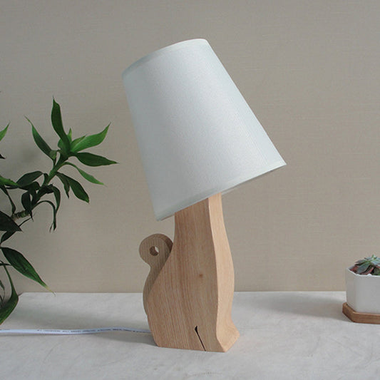 Sheratan - Cartoon Fabric Barrel Nightstand Light 1 Bulb White Night Table Lamp With Dinosaur/Cat