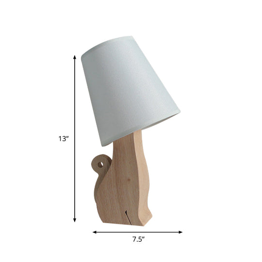 Sheratan - Cartoon Fabric Barrel Nightstand Light 1 Bulb White Night Table Lamp With Dinosaur/Cat