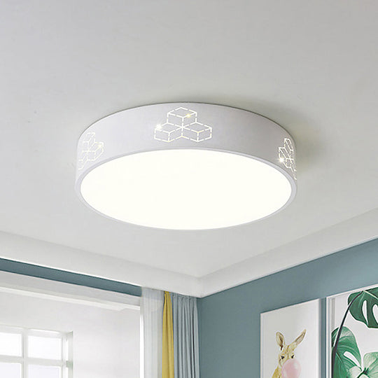 Cutout Iron Shade Led Flush Mount Ceiling Light For Kids Room - Moon - Star/Cube/Elephant Design In