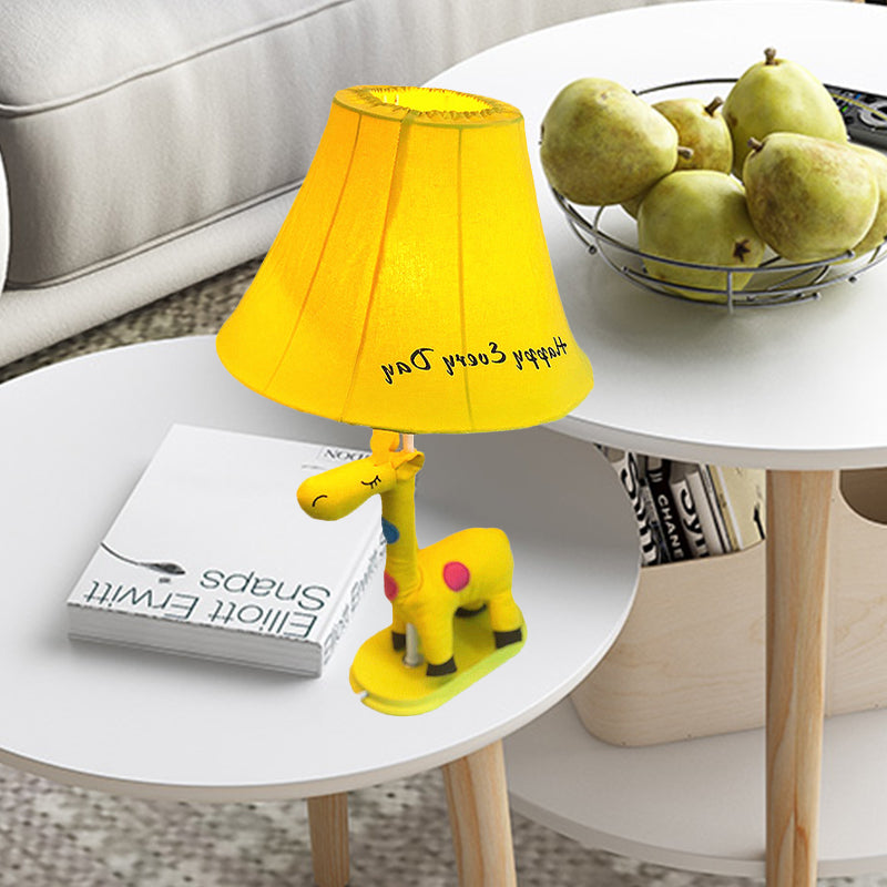 Addison - Giraffe Flared Script - Print Fabric Table Lighting Kids Single - Bulb Yellow/Blue/Pink