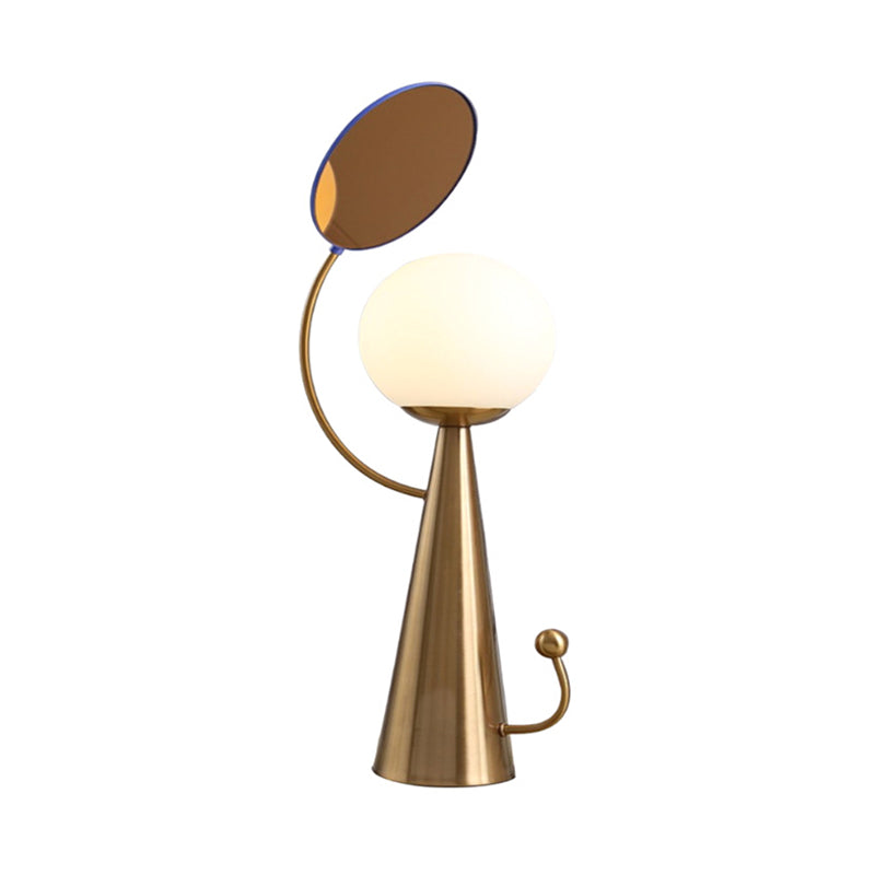 Olga - Orb Night Table Light: Modern Opal Glass Blue/Gold Led Nightstand Lamp