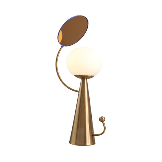 Olga - Orb Night Table Light: Modern Opal Glass Blue/Gold Led Nightstand Lamp