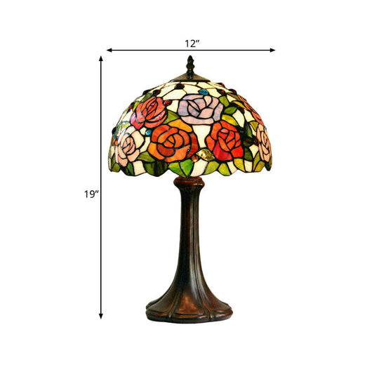 Alphecca - Tiffany 1 - Head Jeweled Table Lamp Bronze Handcrafted Art Glass Night Lighting With