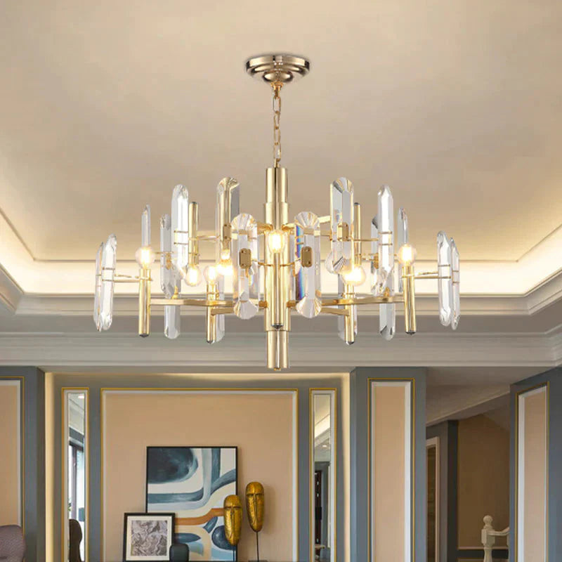 2 Tier Crystal Gold Pendant Ceiling Light Chandelier For Living Room