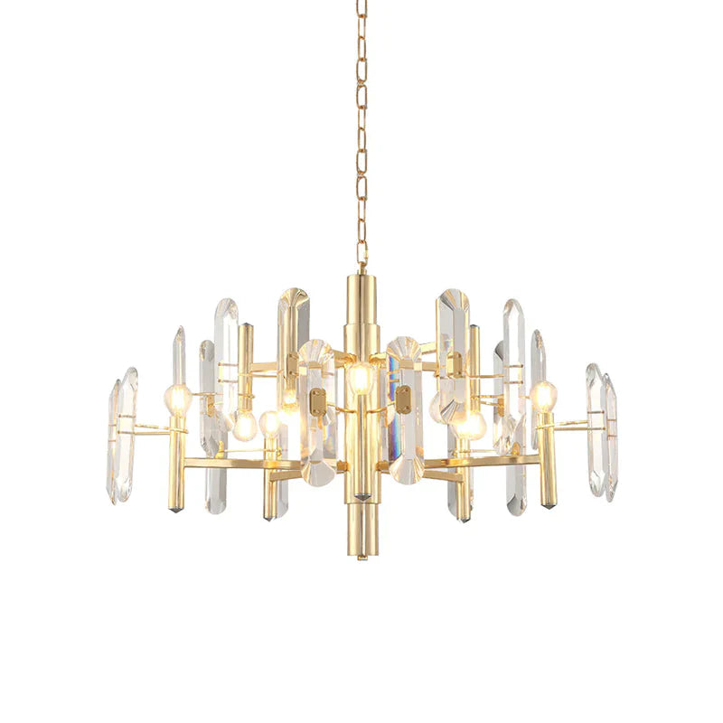 2 Tier Crystal Gold Pendant Ceiling Light Chandelier For Living Room