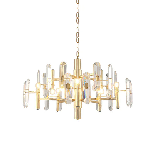 2 Tier Crystal Gold Pendant Ceiling Light Chandelier For Living Room