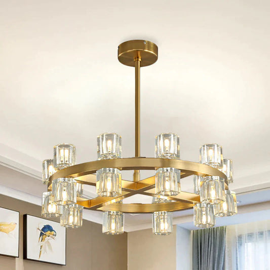 20 - Light Brass Crossed Circle Chandelier For Living Room