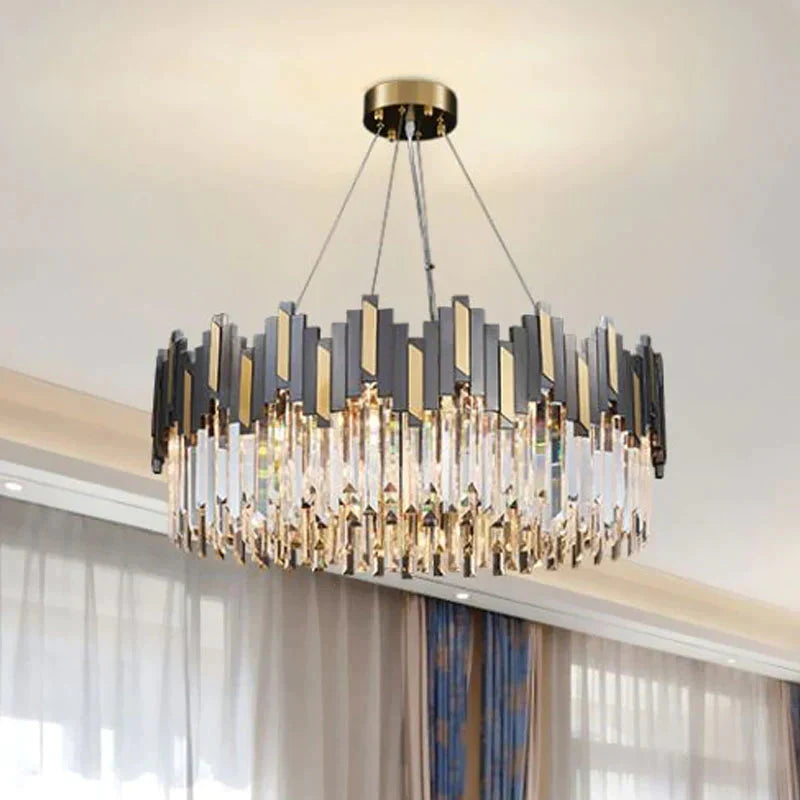 Modern Black And Gold Crystal 8 Bulb Chandelier Black - Gold