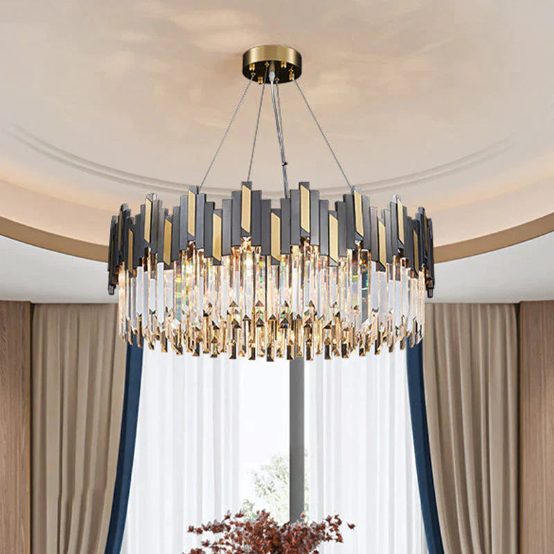 Modern Black And Gold Crystal 8 Bulb Chandelier