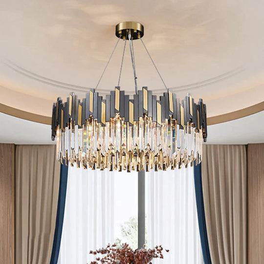 Modern Black And Gold Crystal 8 Bulb Chandelier