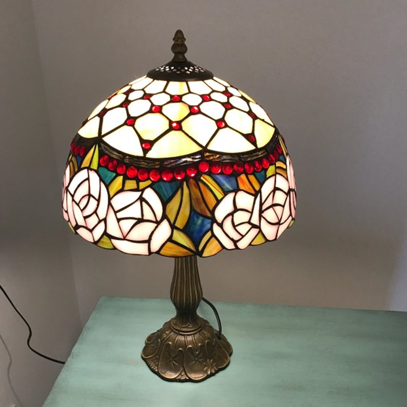 Ariana - Baroque Single Living Room Nightstand Lamp Bronze Table Light With Beaded Roseborder