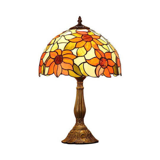Rukh - Tiffany Sunflowers Night Lamp: Hand - Cut Stained Glass Table Light With