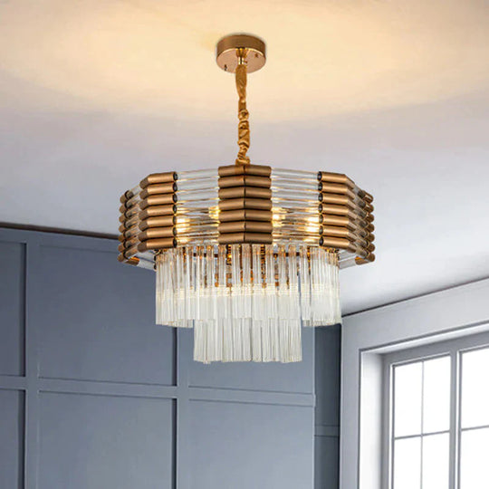 Brass Multi Tiered Hanging 9-Light K9 Crystal Chandelier