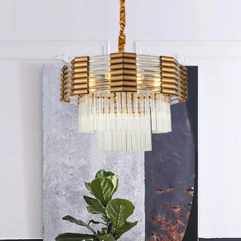 Brass Multi Tiered Hanging 9-Light K9 Crystal Chandelier