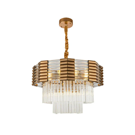 Brass Multi Tiered Hanging 9-Light K9 Crystal Chandelier