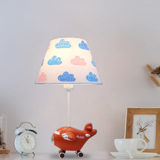 Sadr - Adorable Red/Blue Bucket Night Light Cartoon 1 - Head Fabric Nightstand Lamp With Airplane