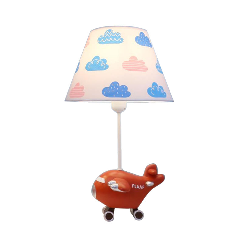 Sadr - Adorable Red/Blue Bucket Night Light Cartoon 1 - Head Fabric Nightstand Lamp With Airplane