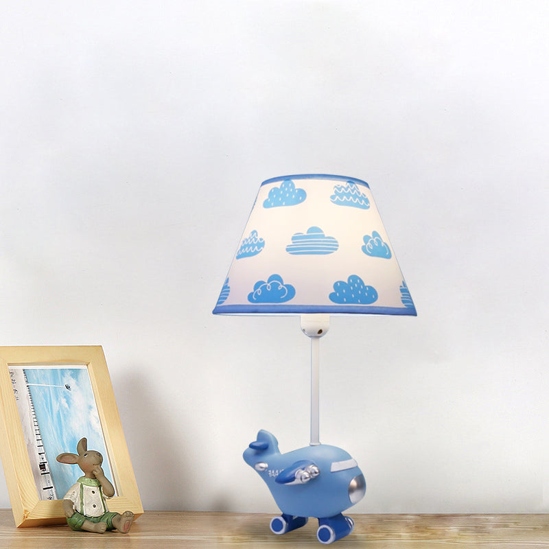 Sadr - Adorable Red/Blue Bucket Night Light Cartoon 1 - Head Fabric Nightstand Lamp With Airplane