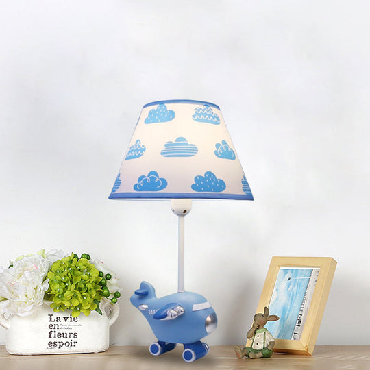 Sadr - Adorable Red/Blue Bucket Night Light Cartoon 1 - Head Fabric Nightstand Lamp With Airplane