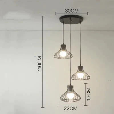 Retro Iron Chandelier Restaurant Bar Creative Black Wire 3 Heads Disc / No Bulb Pendant