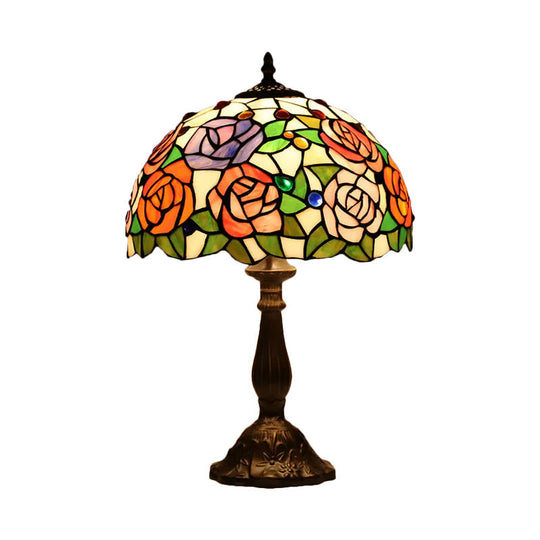 Stefania - Tiffany Bronze 1 Bulb Table Lighting Rose Blossom Cut Glass Night Stand Lamp With