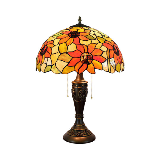 Annabelle - Red/Orange Glass Tiffany Night Lamp With Carved Base