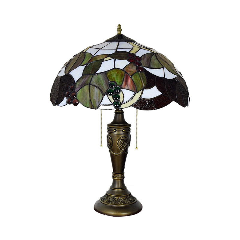 Aubrey - Tiffany 2 Heads Bowl Pull Chain Table Lighting Brown/White - Brown Glass Nightstand Lamp