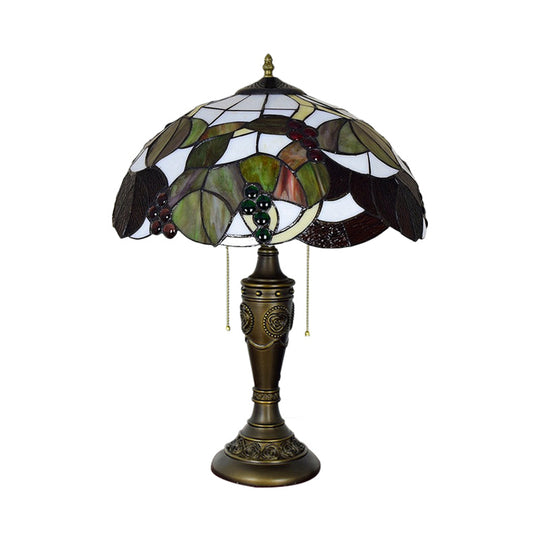 Aubrey - Tiffany 2 Heads Bowl Pull Chain Table Lighting Brown/White - Brown Glass Nightstand Lamp