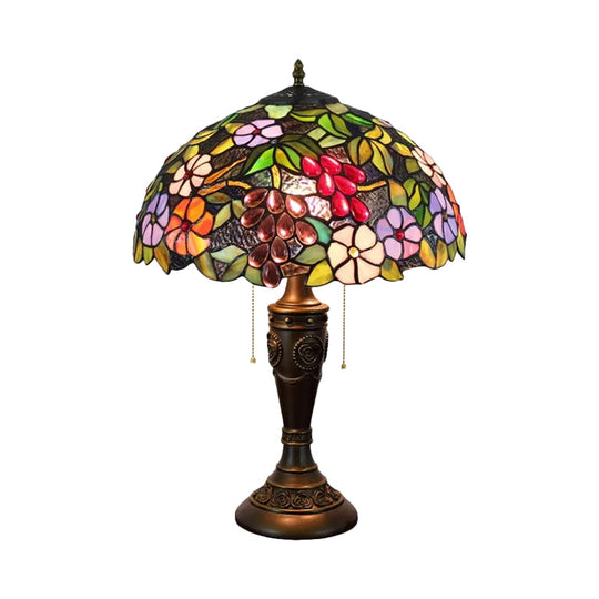 Aubrey - Tiffany 2 Heads Bowl Pull Chain Table Lighting Brown/White - Brown Glass Nightstand Lamp