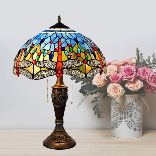 Daniela - Dragonfly Jeweled Table Lamp Mediterranean Inspired Nightstand Light Blue - Green