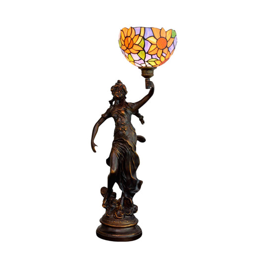 Suhail - Sunflower Inverted Bell Table Lighting 1 - Light Orange/Yellow - Blue Glass Tiffany Night