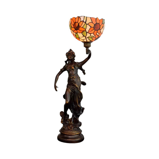 Suhail - Sunflower Inverted Bell Table Lighting 1 - Light Orange/Yellow - Blue Glass Tiffany Night