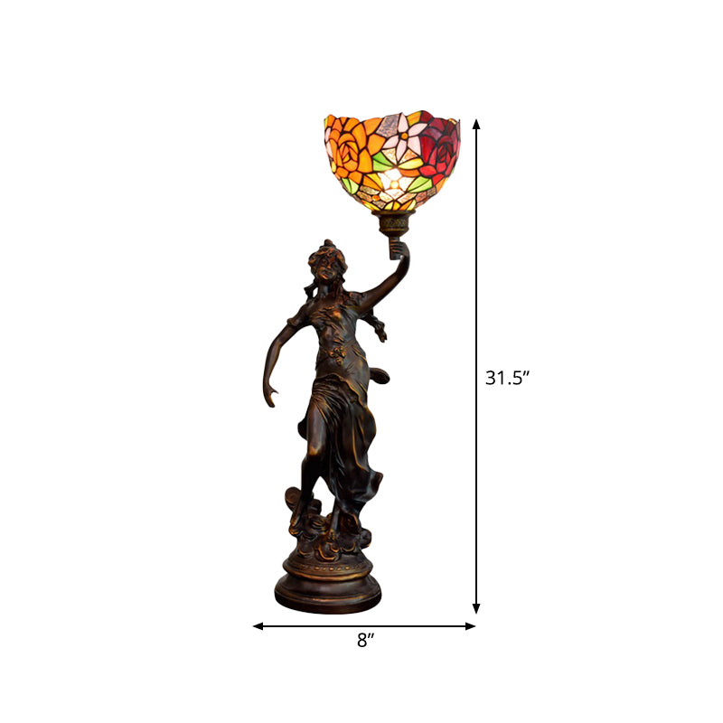 Clara - Tiffany Table Lighting In Bronze With Angel Statue Night Stand Light