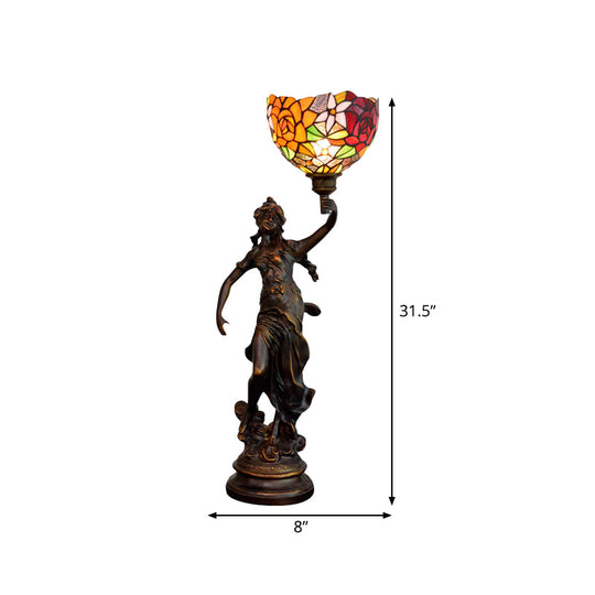 Clara - Tiffany Table Lighting In Bronze With Angel Statue Night Stand Light