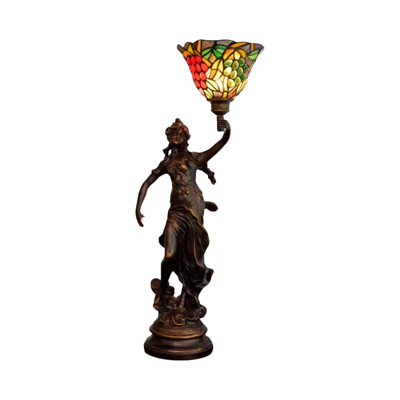 Clara - Tiffany Table Lighting In Bronze With Angel Statue Night Stand Light