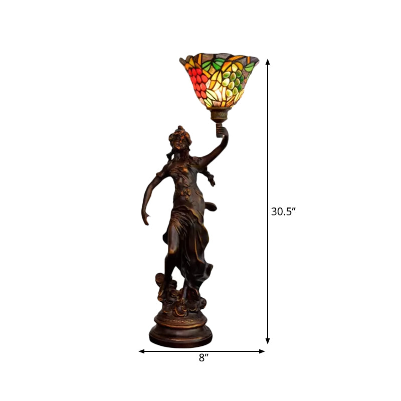Clara - Tiffany Table Lighting In Bronze With Angel Statue Night Stand Light