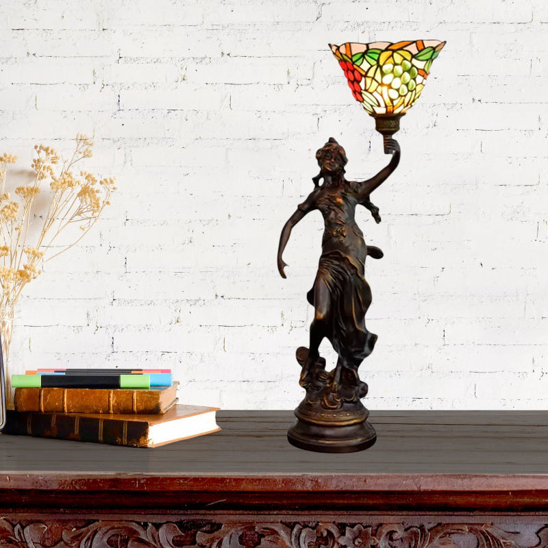 Clara - Tiffany Table Lighting In Bronze With Angel Statue Night Stand Light