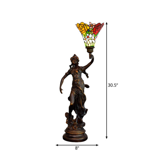 Andrea - Tiffany Flared Shade Stained Glass Night Light Style 1 Head Coffee Table Lamp With Angel