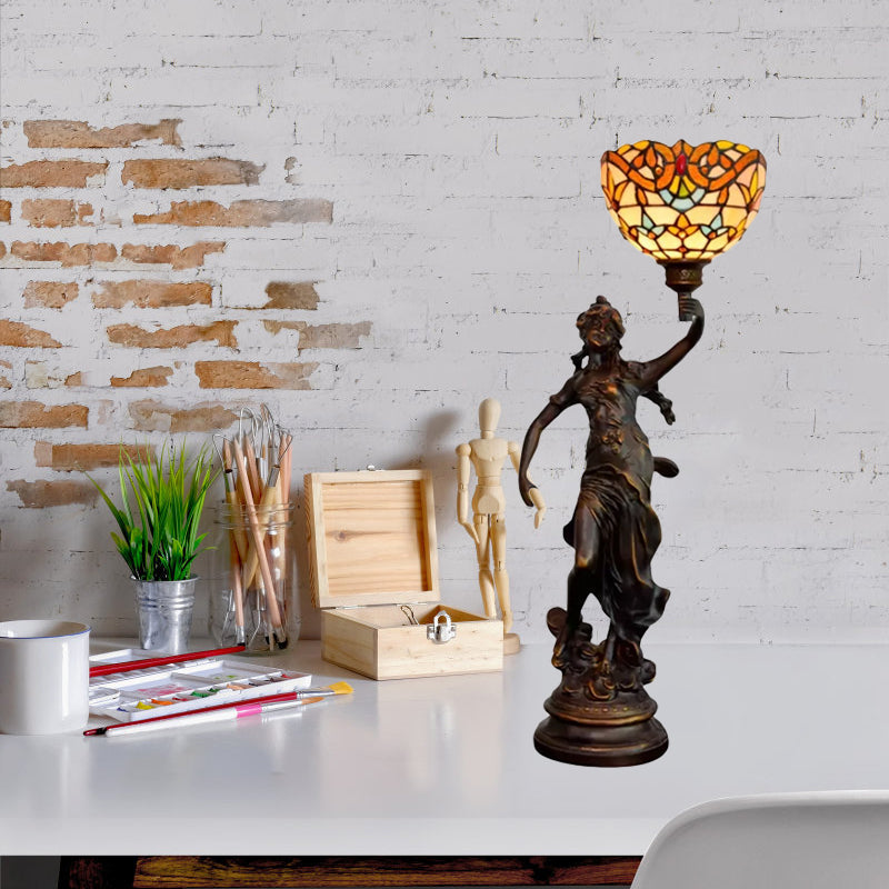 Ryleigh - Tiffany - Style Angel Girl Table Lamp: Single - Bulb Blue And White/Beige
