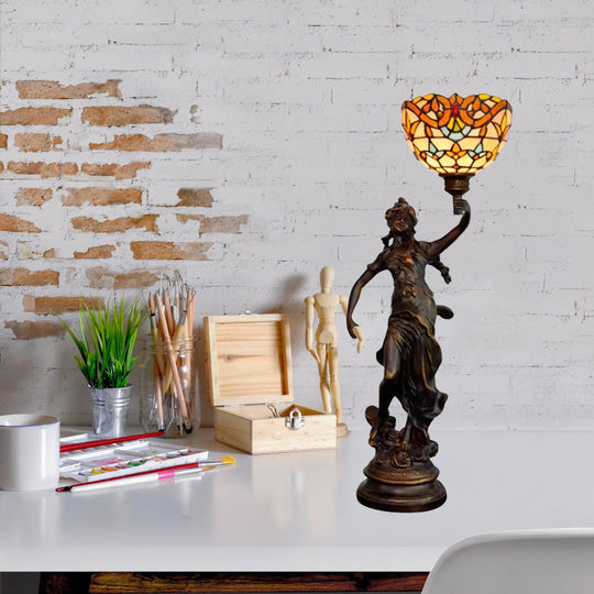 Ryleigh - Tiffany - Style Angel Girl Table Lamp: Single - Bulb Blue And White/Beige