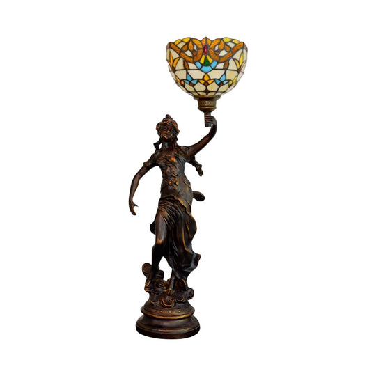 Ryleigh - Tiffany - Style Angel Girl Table Lamp: Single - Bulb Blue And White/Beige