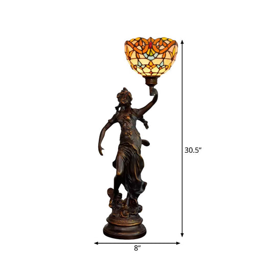 Ryleigh - Tiffany - Style Angel Girl Table Lamp: Single - Bulb Blue And White/Beige