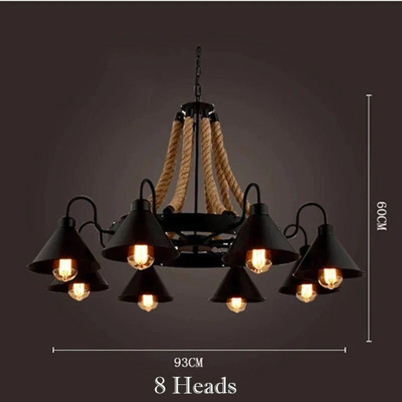 Hemp Rope Iron Chandelier Loft Industrial Wind Lamps 8 Heads / No Light Source Pendant