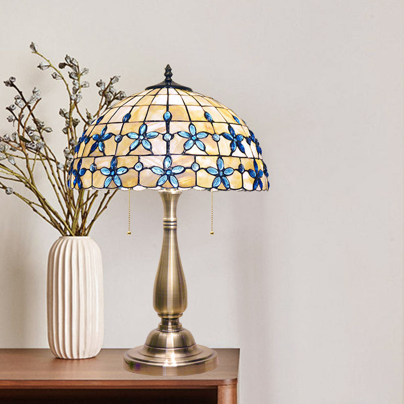 Caterina - Jewel Petals Night Stand Light: Tiffany - Style Shell Lamp With 2 Heads