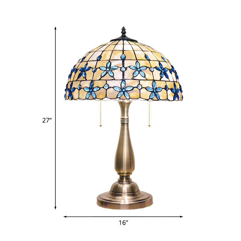 Caterina - Jewel Petals Night Stand Light: Tiffany - Style Shell Lamp With 2 Heads