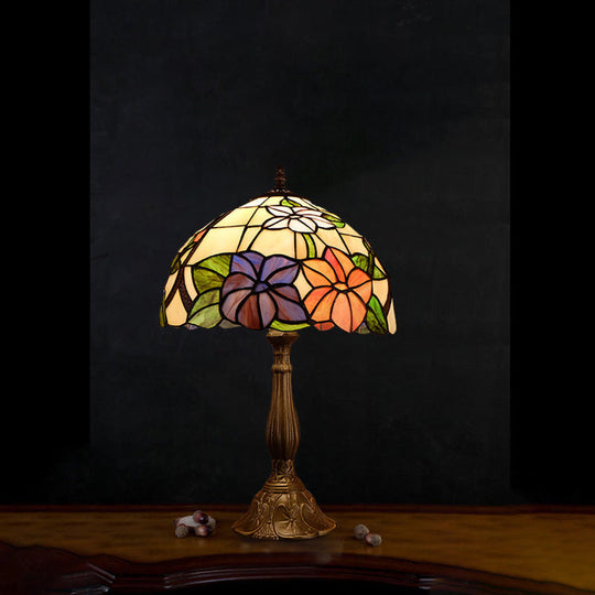 Victoria - Tiffany Dome Shade Table Light 1 - Bulb Stained Art Glass Night Lighting In Bronze With