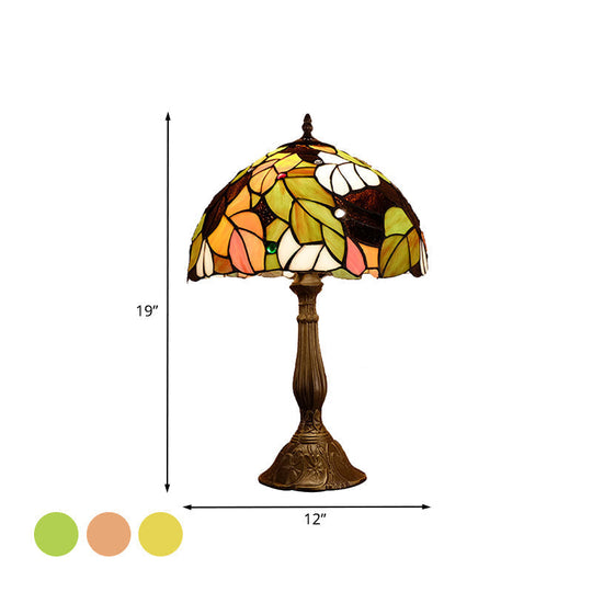 Samantha - Head 1 Dome Table Lamp Baroque Style Yellow/Green/Orange Stained Glass Nightstand With