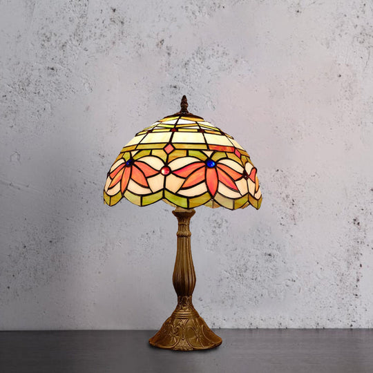 Samantha - Head 1 Dome Table Lamp Baroque Style Yellow/Green/Orange Stained Glass Nightstand With